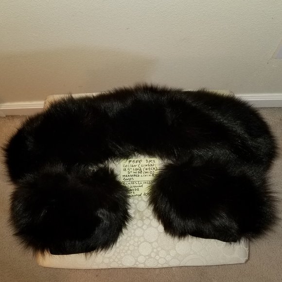 ✅#500 NWOT Black Genuine Fox Fur 1 Collar & 2 Cuffs - Picture 8 of 12